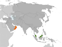 Map indicating locations of Malaysia and Oman