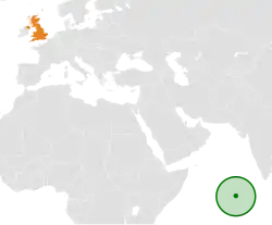 Map indicating locations of Maldives and United Kingdom