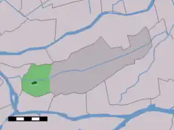 The village centre (dark green) and the statistical district (light green) of Oud-Alblas in the former municipality of Graafstroom.