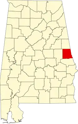 Map of Alabama highlighting Chambers County