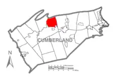 Map of Cumberland County, Pennsylvania highlighting Lower Frankford Township