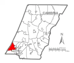 Map of Cambria County, Pennsylvania highlighting Lower Yoder Township