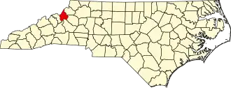 Map of North Carolina highlighting Avery County