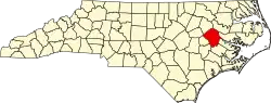Map of North Carolina highlighting Pitt County