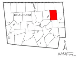 Map of Bradford County with Orwell Township highlighted