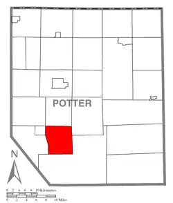 Map of Potter County, Pennsylvania highlighting Sylvania Township
