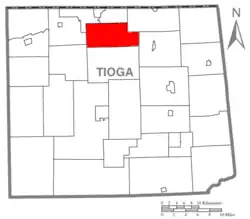 Map of Tioga County Highlighting Farmington Township