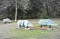 Hippos made from concrete appear at the park