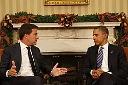 Prime Minister Mark Rutte and President of the United States Barack Obama in the Oval Office on 29 November 2011.