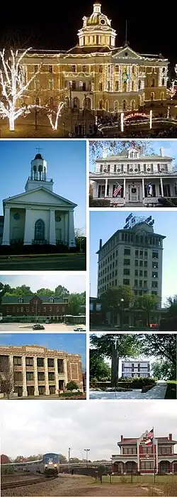 Clockwise: Old Courthouse, Starr Home, Hotel Marshall, ETBU, Depot, Wiley, Ginnochio, First United Methodist