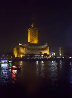 The building at night