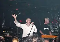 Two people on stage