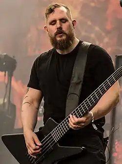 Lövgren performing with Meshuggah in 2023