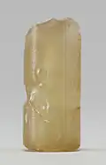 Mesopotamian cylinder seal-(view Side G) with griffin (Lion (with lion tail) and wings (on Side E)). The columns of inscription contain, at right: an (cuneiform)-(for DINGIR, god?), and pa (cuneiform).