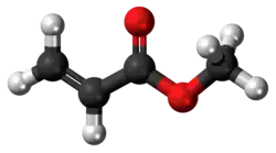 Ball-and-stick model of the methyl acrylate molecule