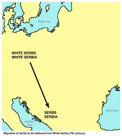 Migration of the Serbs according to the Lusatian theory identifying the Sorbs as the White Serbs.