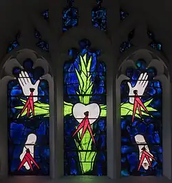 1966 window by John Piper depicting the Five Wounds of Christ