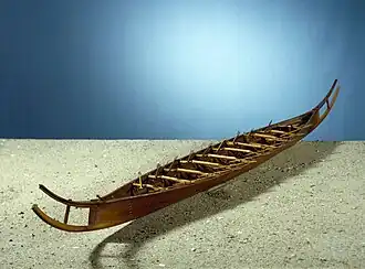 Model of the Hjortspring boat, c. 400 BC, which closely resembles Bronze Age petroglyphs