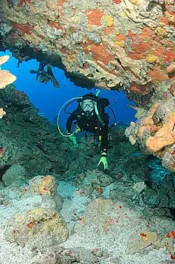 Diver in cave