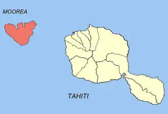Location of the commune (in red) within the Windward Islands. The atoll of Maiao lies outside of the map.