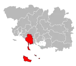 Location of the canton of Quiberon within Morbihan
