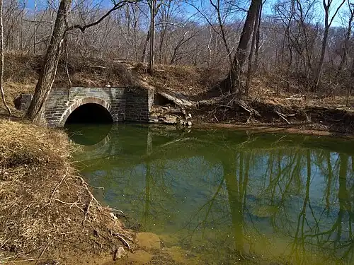 Muddy Branch, crossing under the Chesapeake and Ohio Canal, just before emptying into the Potomac River