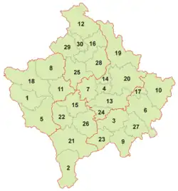 Municipalities within five original UNMIK regions (1999-2008)