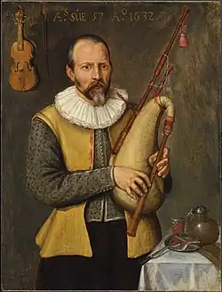 17th-century English musician wearing a buff waistcoat