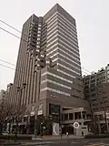 View of a tall, slender, gray structure