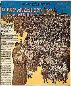 Image 16The Sunday magazine of the New York World appealed to immigrants with this April 29, 1906 cover page celebrating their arrival at Ellis Island. (from History of New York City (1898–1945))