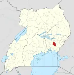 Location of Namutumba District (historical Busiki) in Uganda