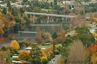 New Norfolk's Blair Street Bridge and River Derwent in autumn, 2012