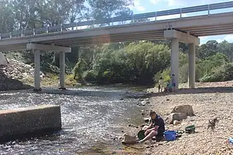 Panning for gold at Oallen Ford below new bridge over the Shoalhaven River