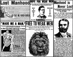 Ads for patent medicine cures for "Lost Manhood"
