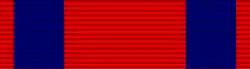 Width-44 red ribbon with width-10 blue stripes 2 units away from the edges