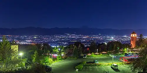 Kōfu Basin from Yamanashi Prefecture Fuefukigawa Fruit Park.