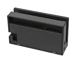 Back of the dock, closed, and with no console inserted. Two USB ports are visible.