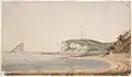 Nobby's Island and pier, Newcastle, 23 January 1820 / [watercolour by unknown artist]