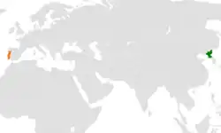 Map indicating locations of North Korea and Portugal