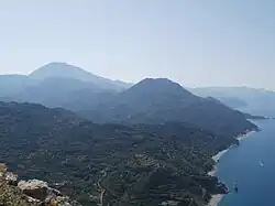 Aerial view of the northern Evian coast and Mount Dirfi