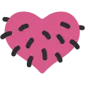 a pink heart symbol with marks representing short hair.