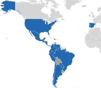 A coloured map of the countries of Ibero-America