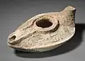 Mould-made oil lamp from Greater Syria, dated to the 8th century