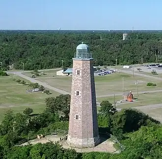 The old Cape Henry lighthouse, as seen from the top of the new Cape Henry lighthouse.