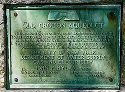 Plaque commemorating the Archville Bridge that carried the Croton Aqueduct over the highway