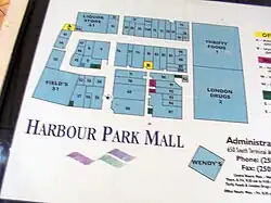 A map of Harbour Park mall prior to renovations.