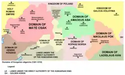 Image 29Areas ruled by Matthew III Csák and Amade Aba. (from History of Slovakia)