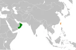 Map indicating locations of Oman and Taiwan