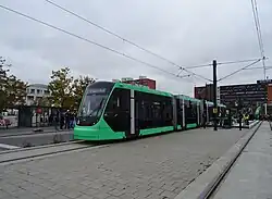 Tram at Ishøj Station on opening day