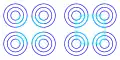 Subjective cyan filter, left: subjectively constructed cyan square filter above blue circles, right: small cyan circles inhibit filter construction[43][44]